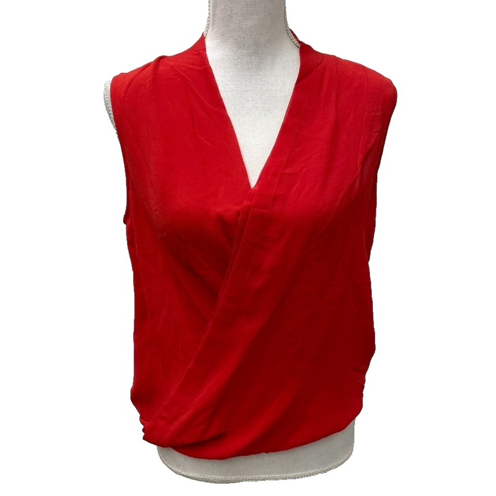 Kenneth Cole Silk Wrap Blouse Top Womens Small Red Sleeveless Going Out Party